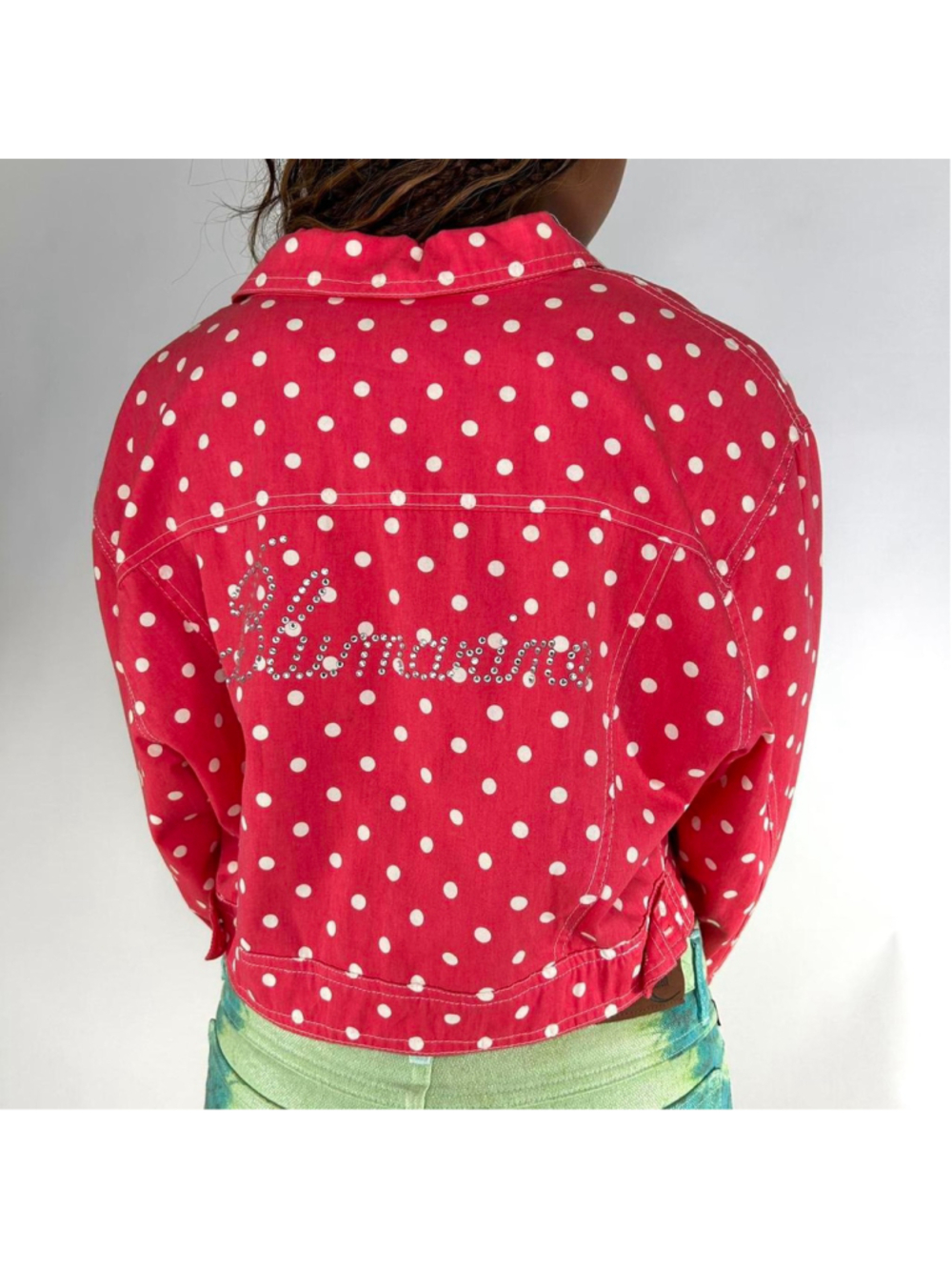 vintage Blumarine pink and white polkadot denim jacket